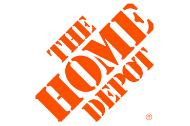 Home Depot logo in bold orange letters on white background