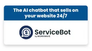 ServiceBot AI chatbot logo with 24/7 website sales promise