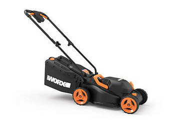 Black and orange electric lawn mower with adjustable handle