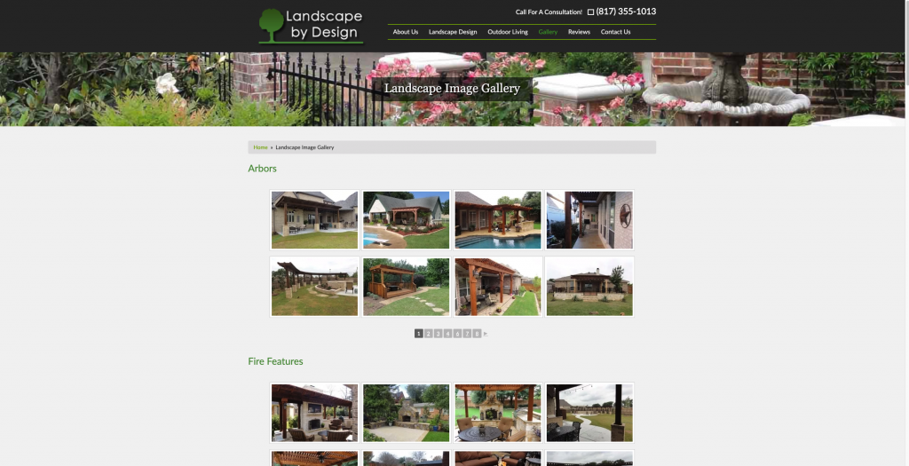 Landscape Design image gallery showcasing arbors and fire features