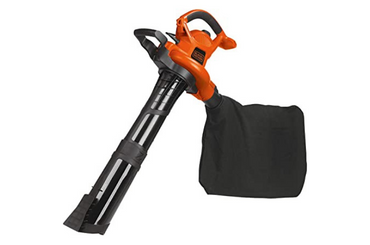 Orange and black leaf blower vacuum with attached collection bag