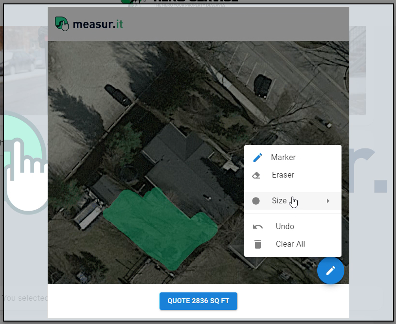 Aerial satellite view of property with green area measurement overlay