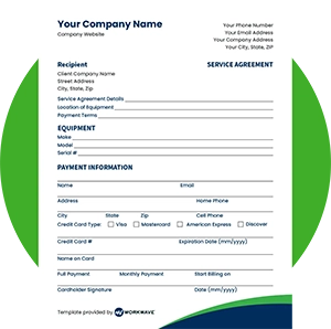 Blank service agreement document with green circle design