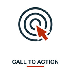 Red arrow pointing to concentric circles representing call to action button
