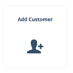 Blue icon of user silhouette with plus sign for adding a new customer
