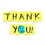 Thank You message with yellow sticky notes and a smiling blue smiley face