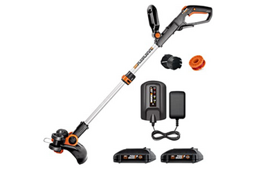 Cordless string trimmer with battery, charger, and extra parts