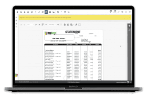 Financial statement displayed on laptop screen showing rows of transaction data