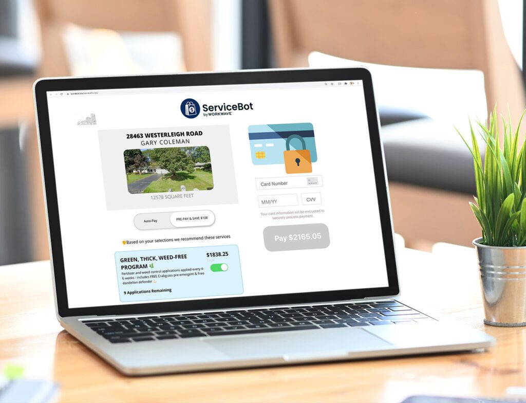 ServiceBot website on laptop showing property details and payment screen
