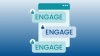 Engage text overlaid on turquoise and blue geometric background