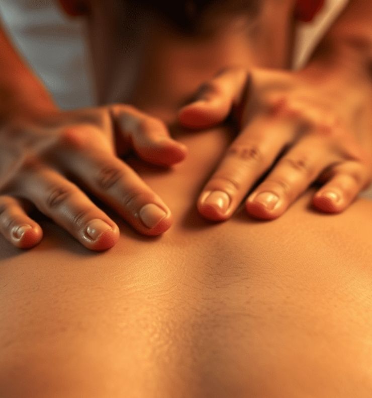 Hands on someones back giving them a massage