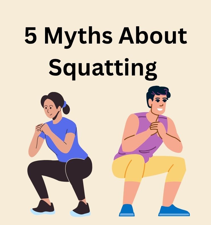 Two people squatting back to back next to the text "5 Myths About Squatting" 
