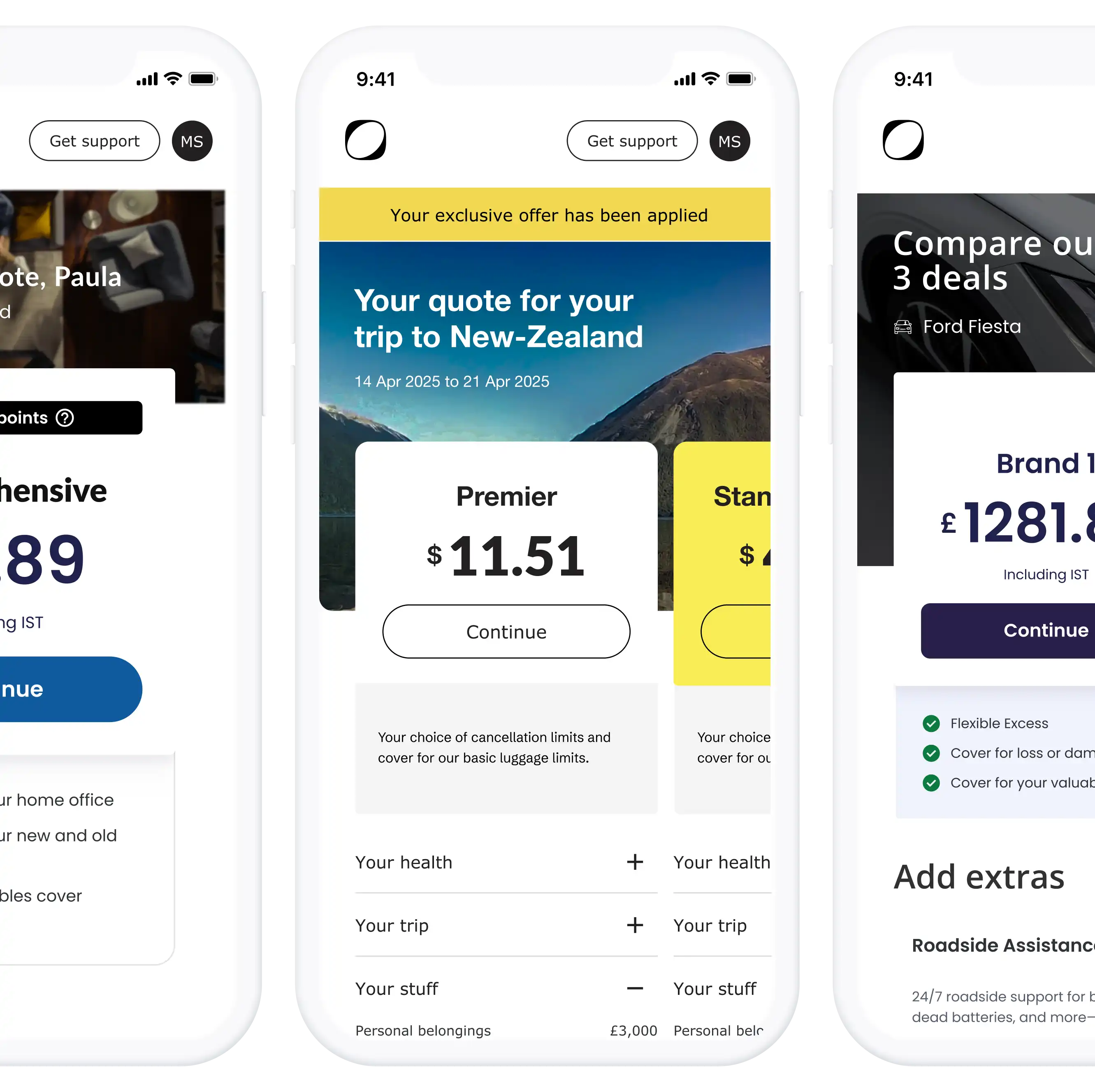 Screens of the sales experience with the Open platform