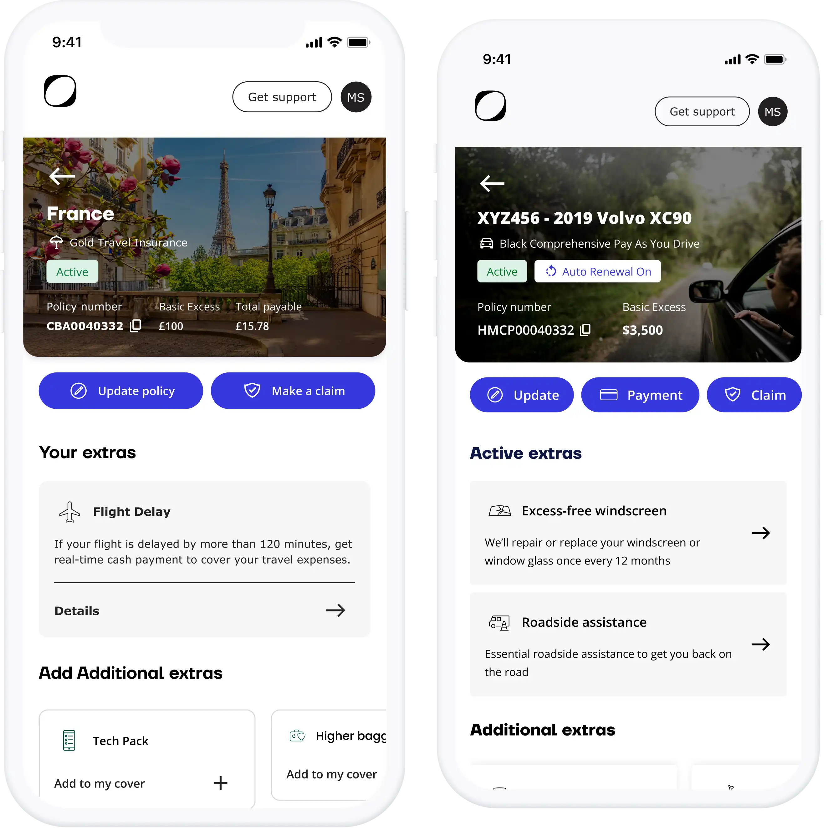 Screens of the self-service experience with the Open platform