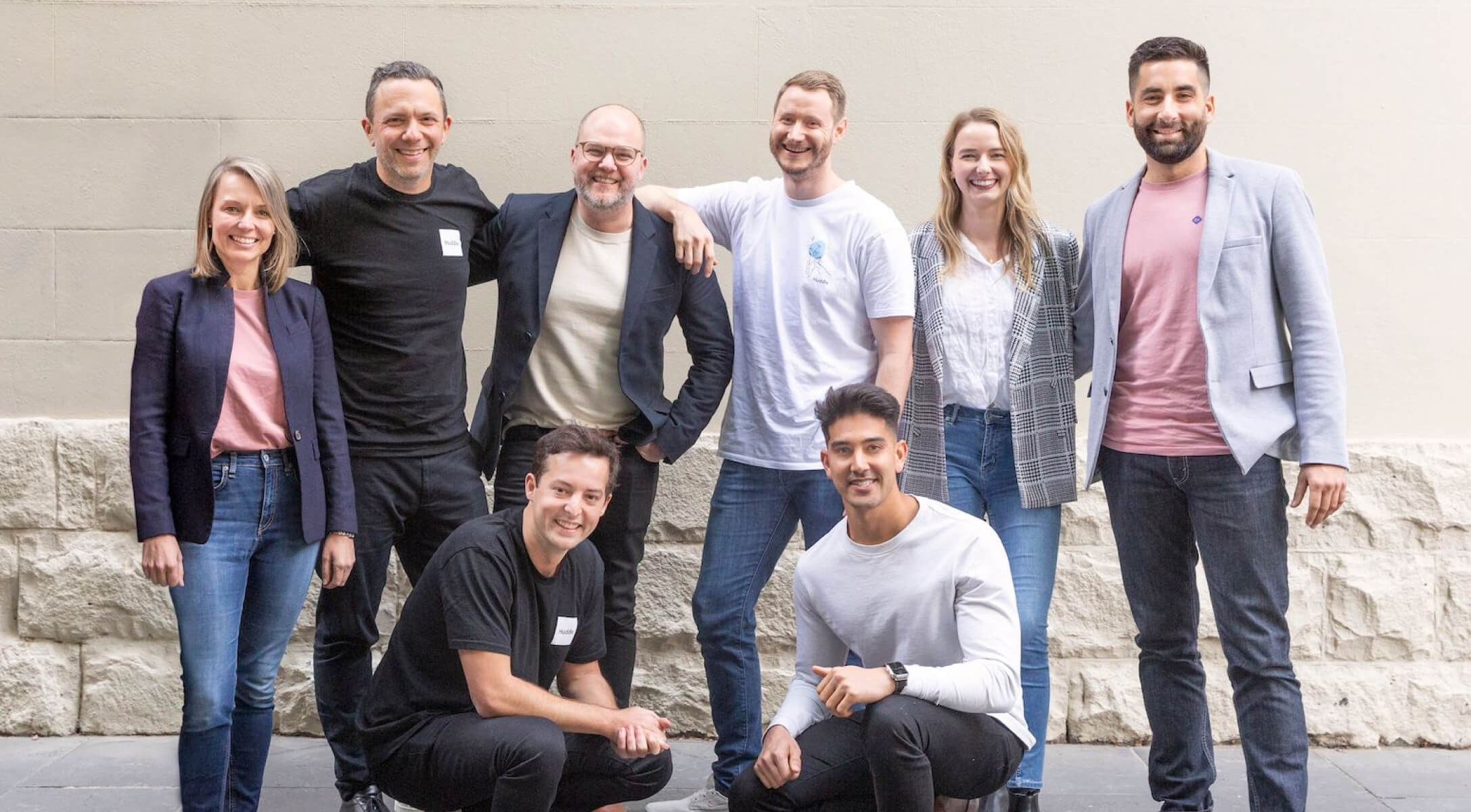 Open team photo Back row from left: Nicole Buisson, Jonathan Buck, Jason Wilby, Stuart Warren, Sam Hoppe and Romain Gregoire. Front from left: Lachie Brown, and Nathan Amaral.