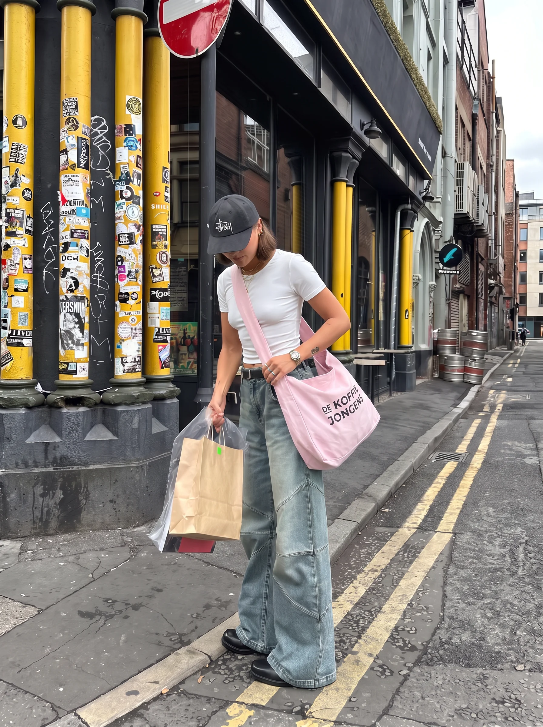 Roze crossbody tote bag met logo De Koffie Jongens, custom merchandise door Custom95