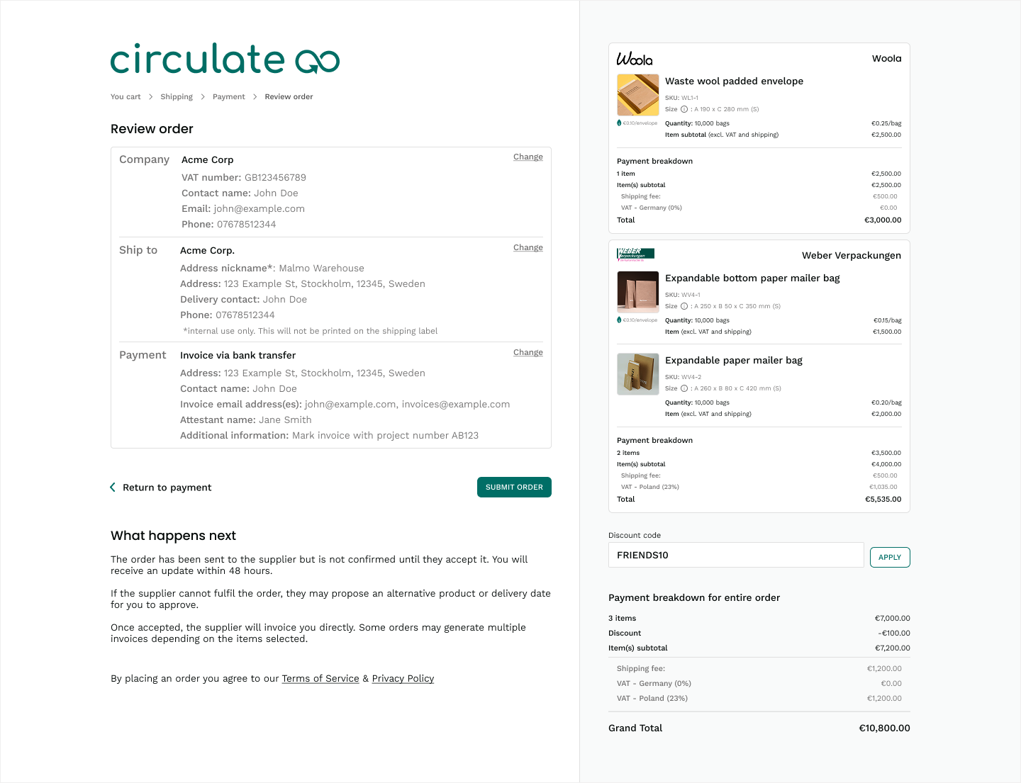 Checkout - Review page