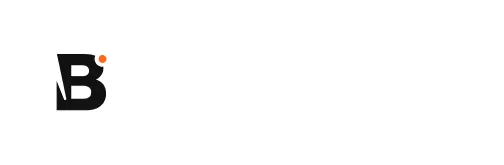 Black bold letter B with small orange dot, minimalist logo design