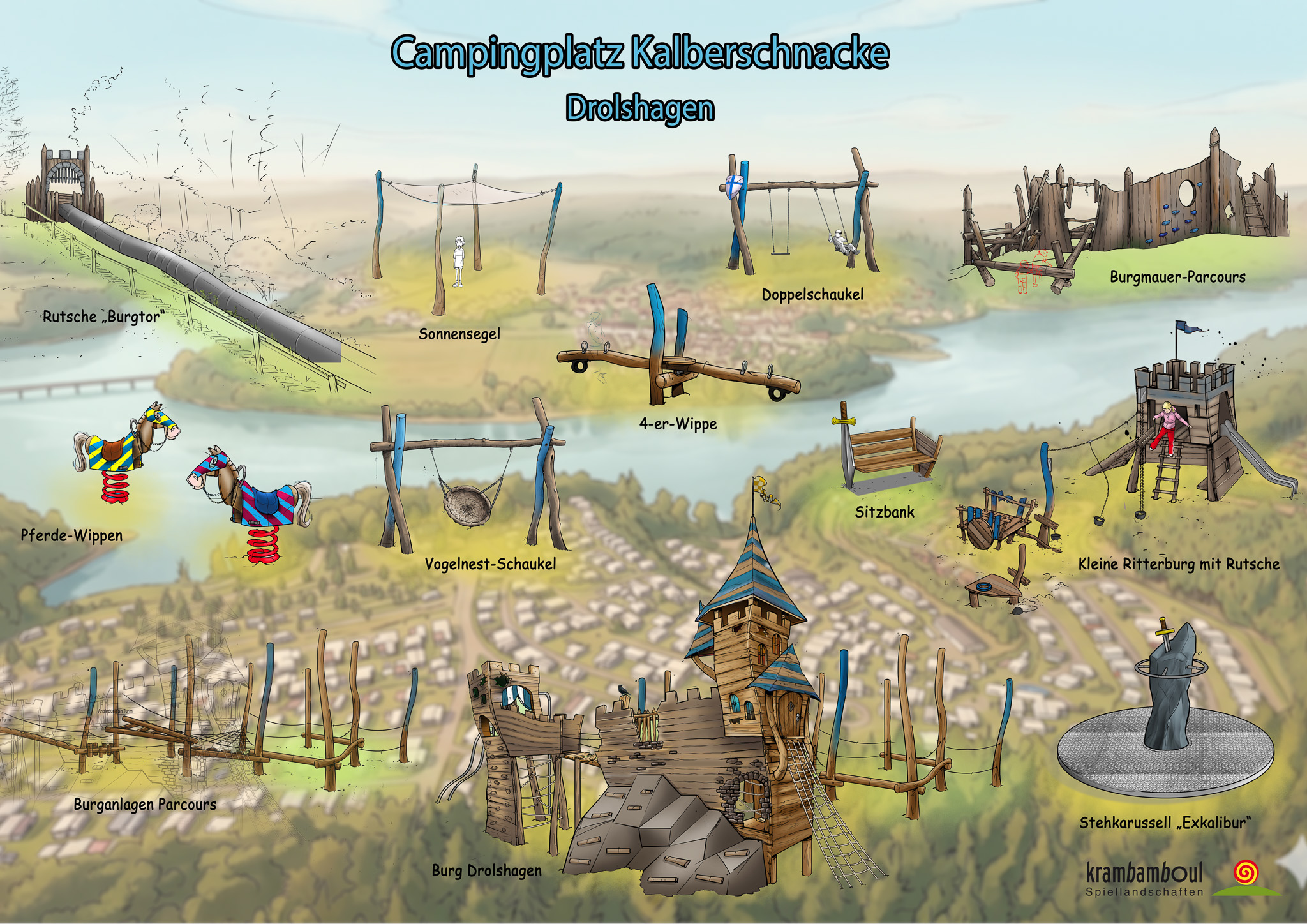 Zwei neue Themen-Spielplätze in mittelalterlicher Optik am Campingplatz Kalberschnacke