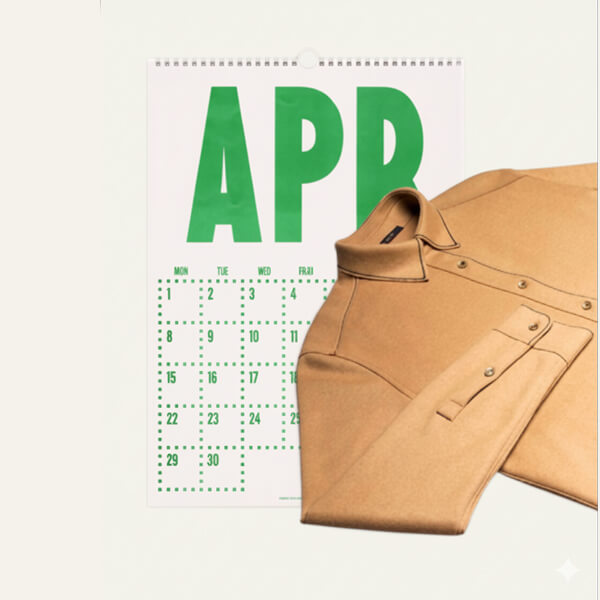 Tan button-up shirt placed over a calendar page showing April.