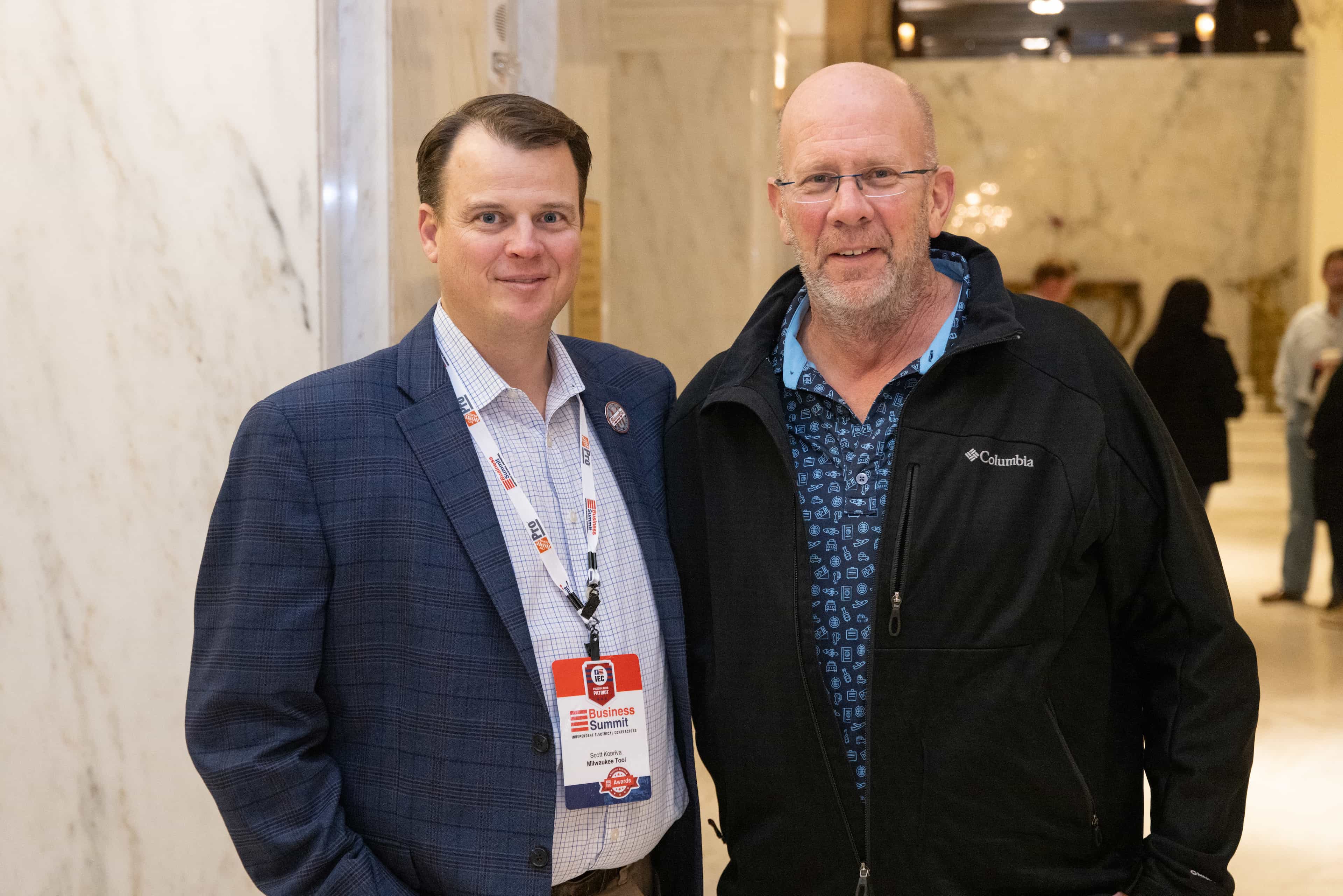 Scott Kopriva of 2025 Foundation sponsor Milwaukee Tool with Tom Alexander at IEC Business Summit in San Antonio.
