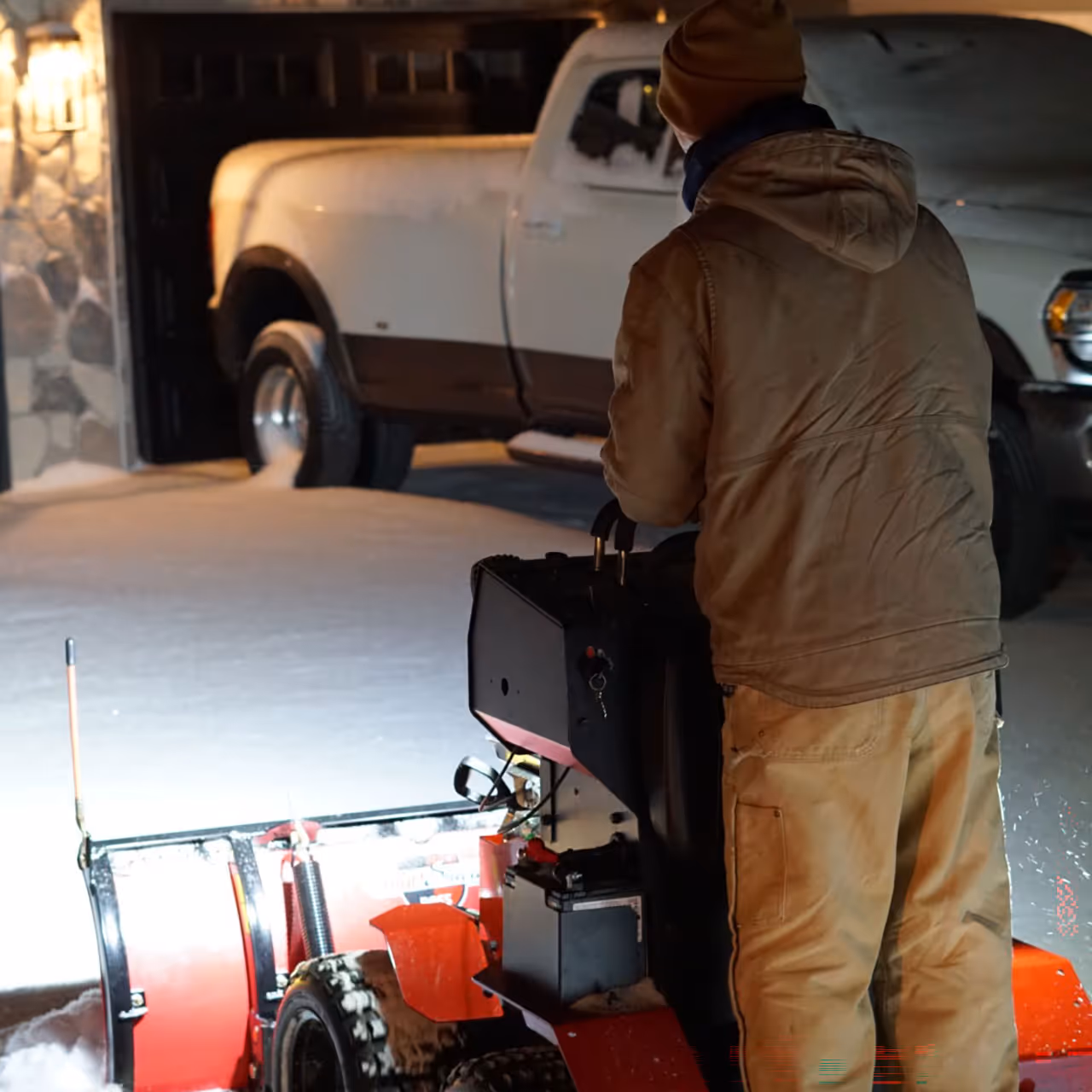 Antonio’s Outdoors providing reliable nighttime snow removal to keep residential driveways safe and accessible.
