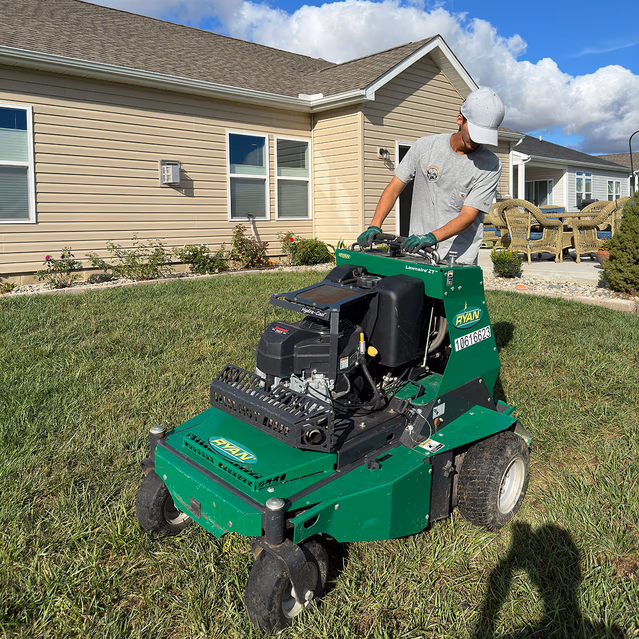 Antonio’s Outdoors providing professional lawn aeration to improve soil health, drainage, and turf growth at a residential property.