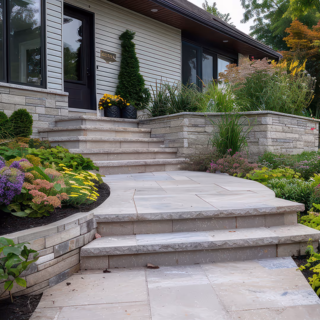 Stone stairway installation near me for residential property by Antonio's Outdoors
