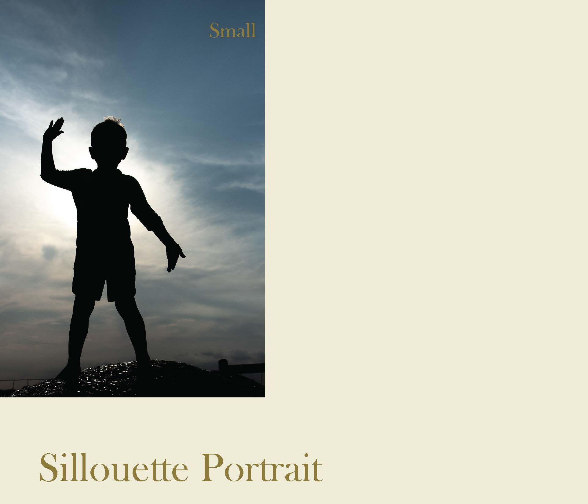 a silhouette of a little boy standing on a haybale in front of a blue sky with buttery clouds 