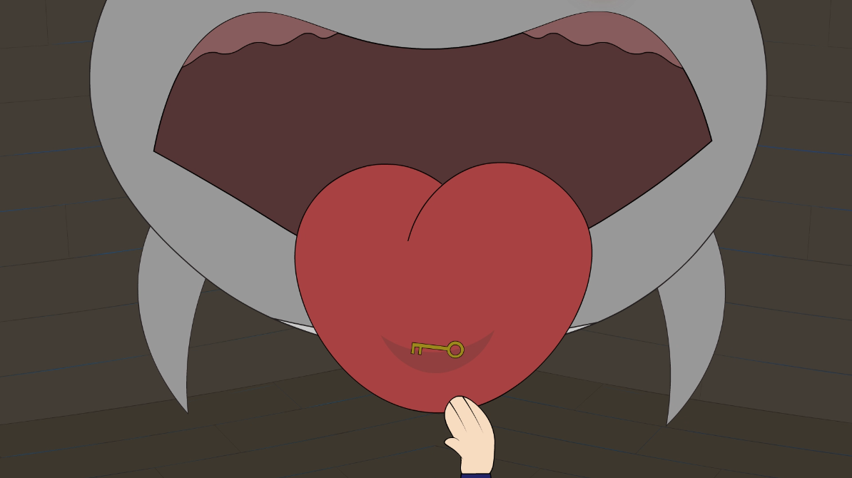 cartoon shark with key on its toungue