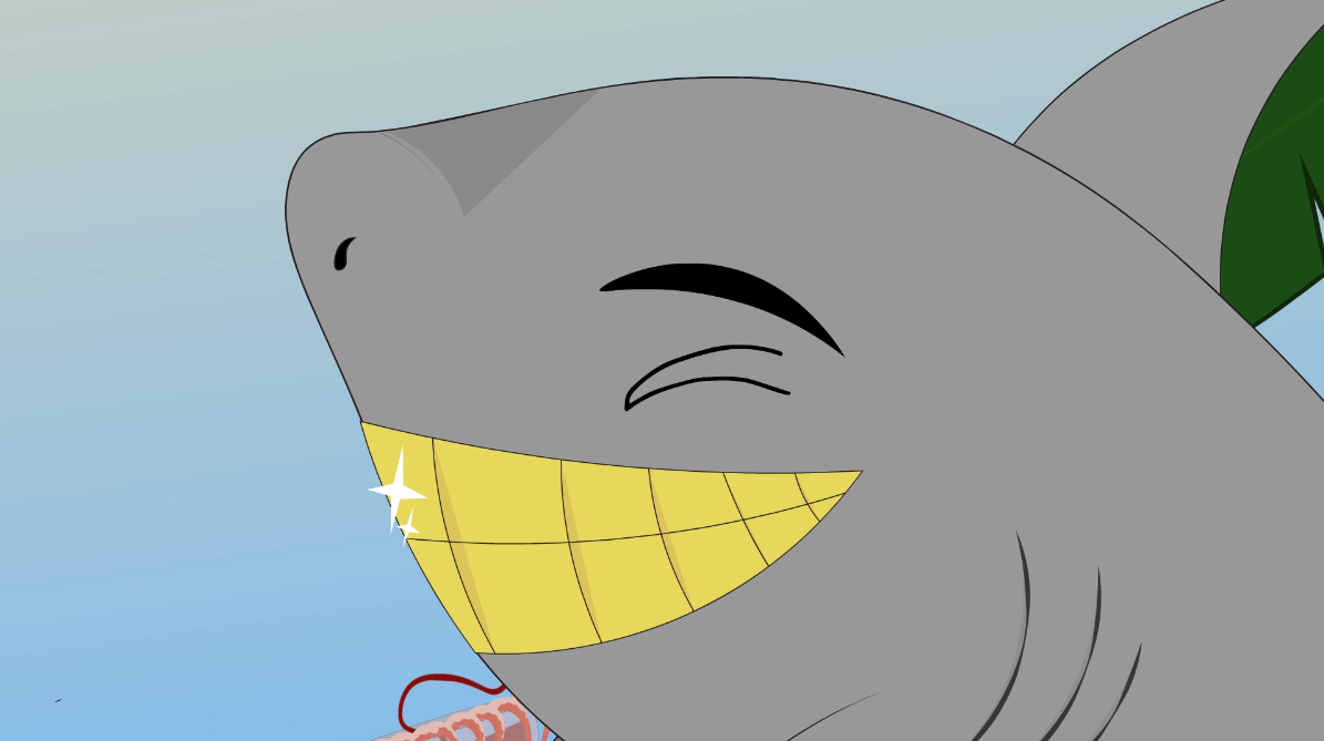 cartoon shark with gold teeth winking