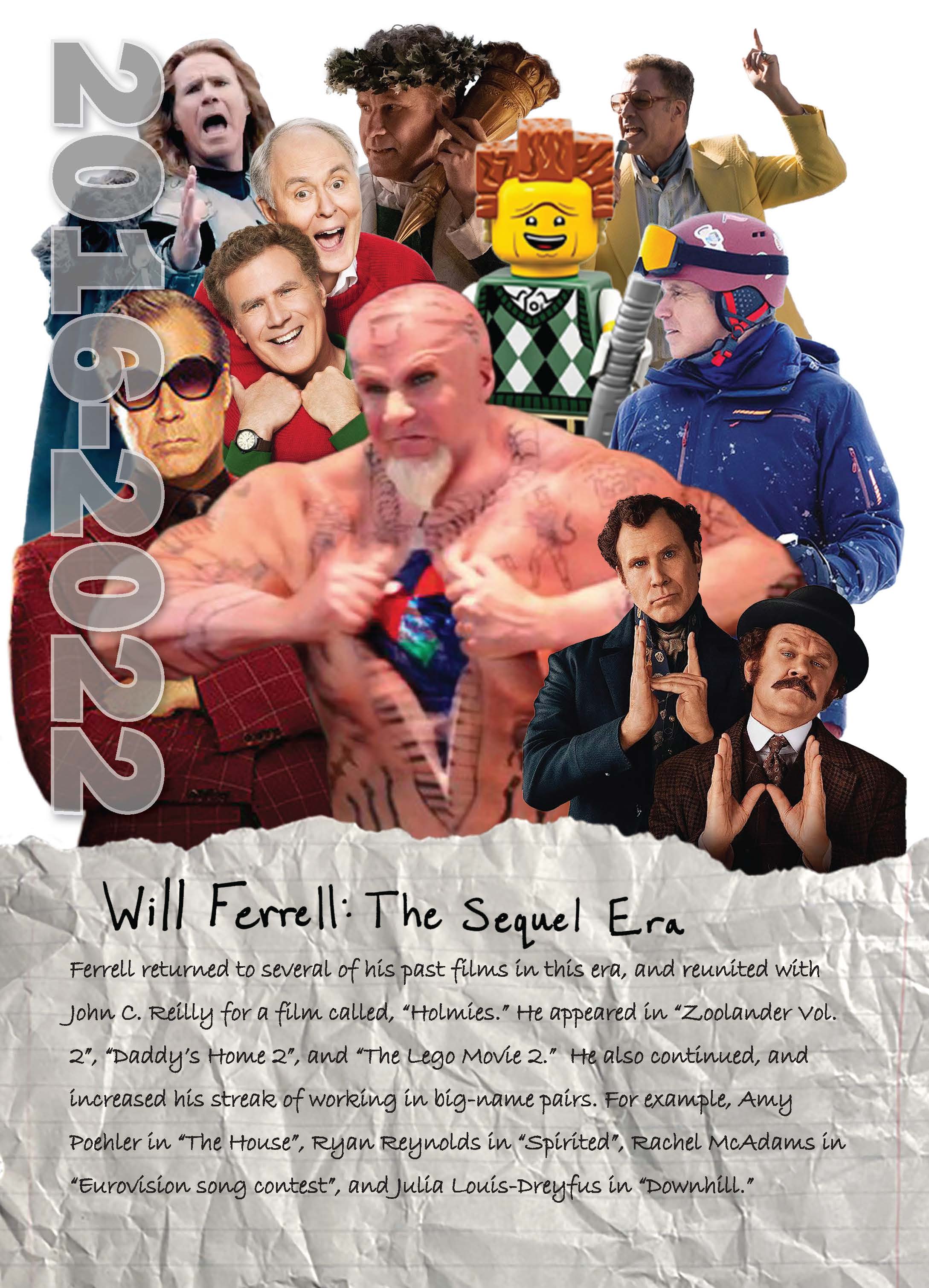 poster with collage of will ferrell characters from 2016-2022
