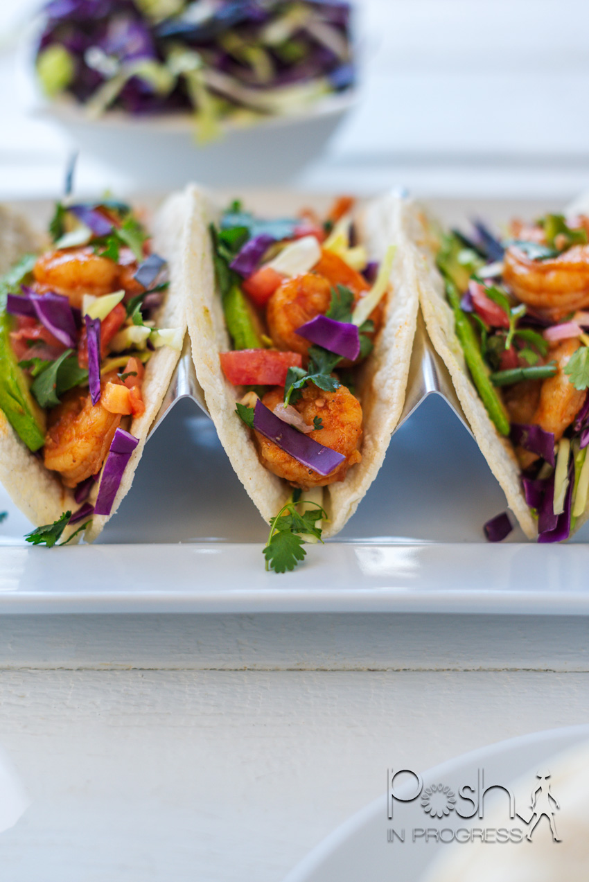 Shrimp Tacos Recipe by popular LA lifestyle blog, Posh in Progress: image of shrimp tacos on a white platter.