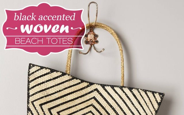 Black Accented Woven Beach Totes