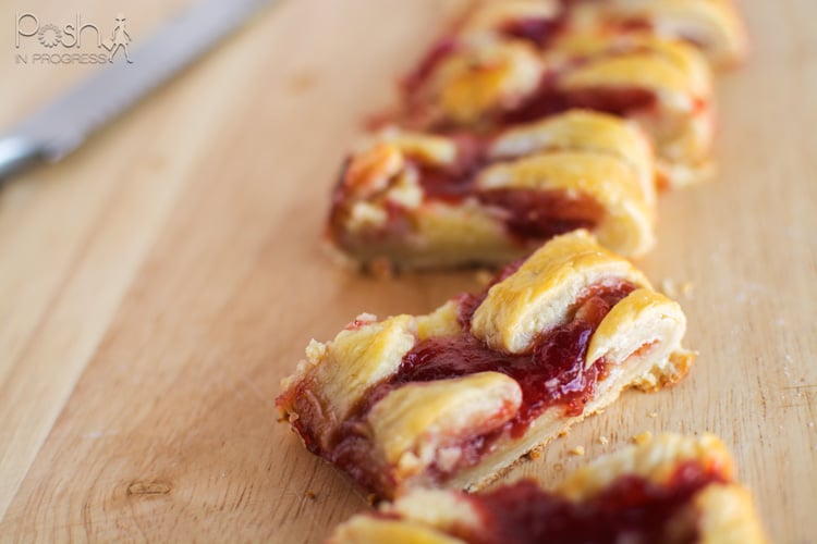 Puff pastry mascarpone danish with strawberry preserves