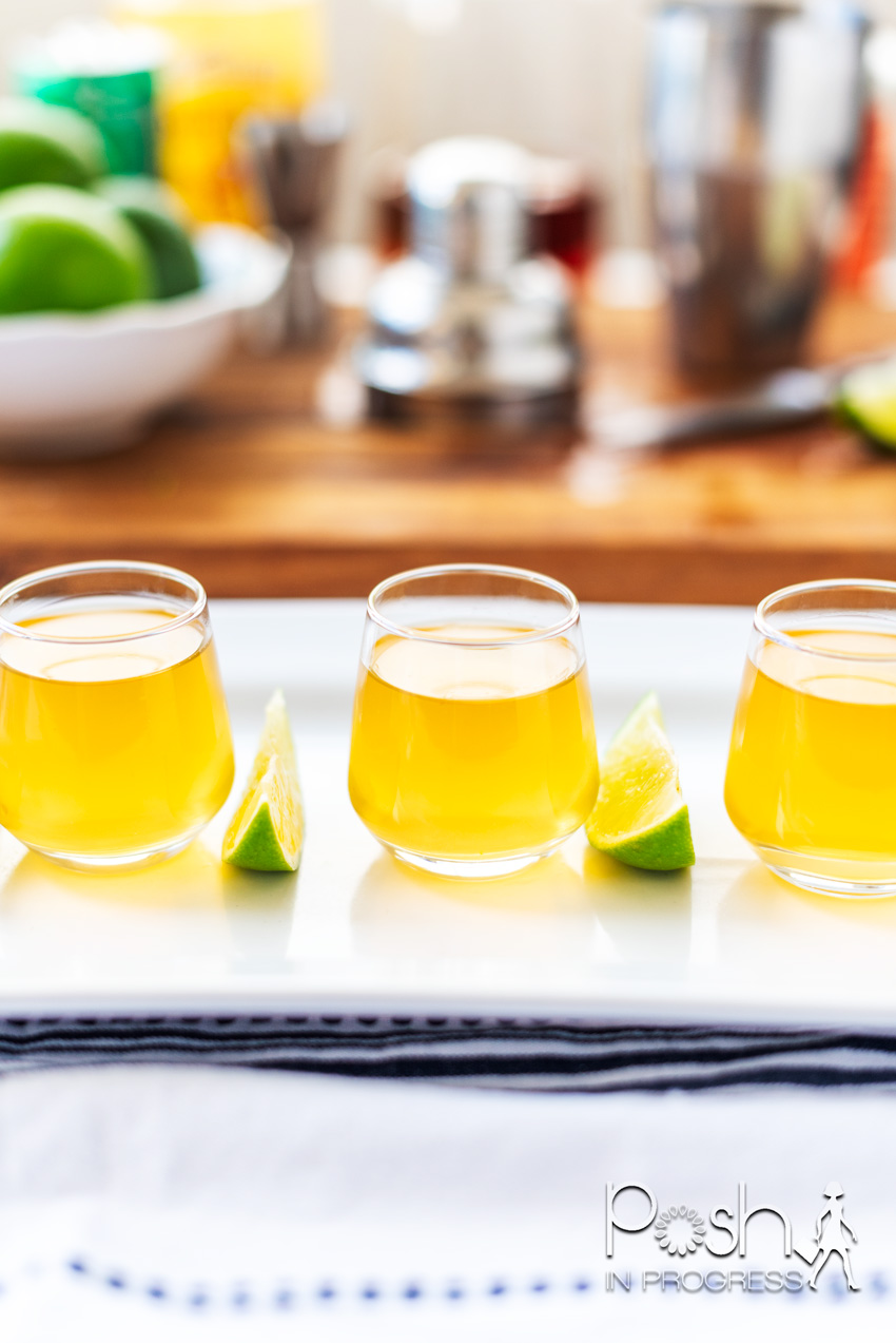 Green tea shot cocktail made with whiskey and peach schnapps