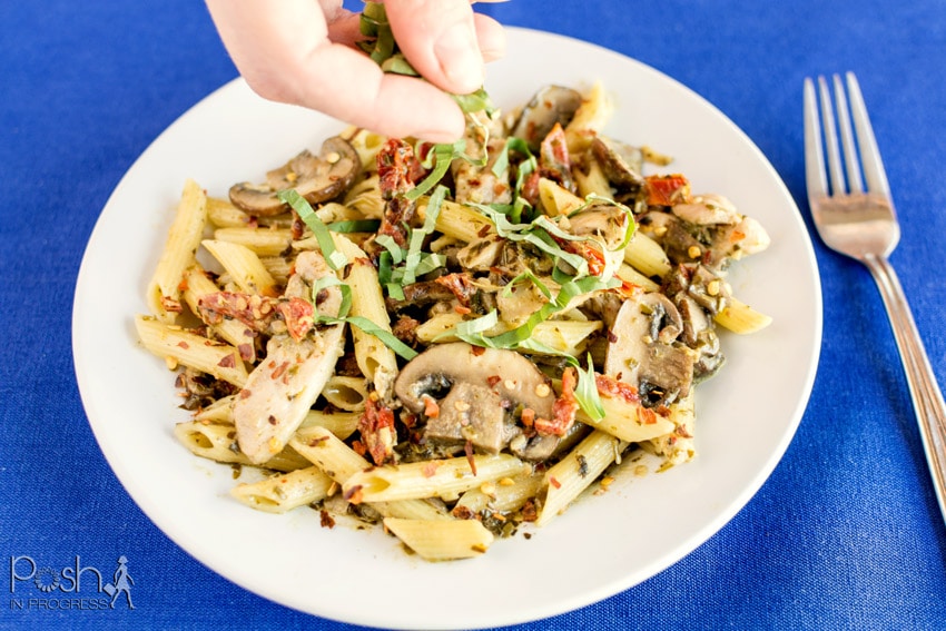 Creamy Chicken Pesto Penne with Sun-Dried Tomatoes & Mushrooms