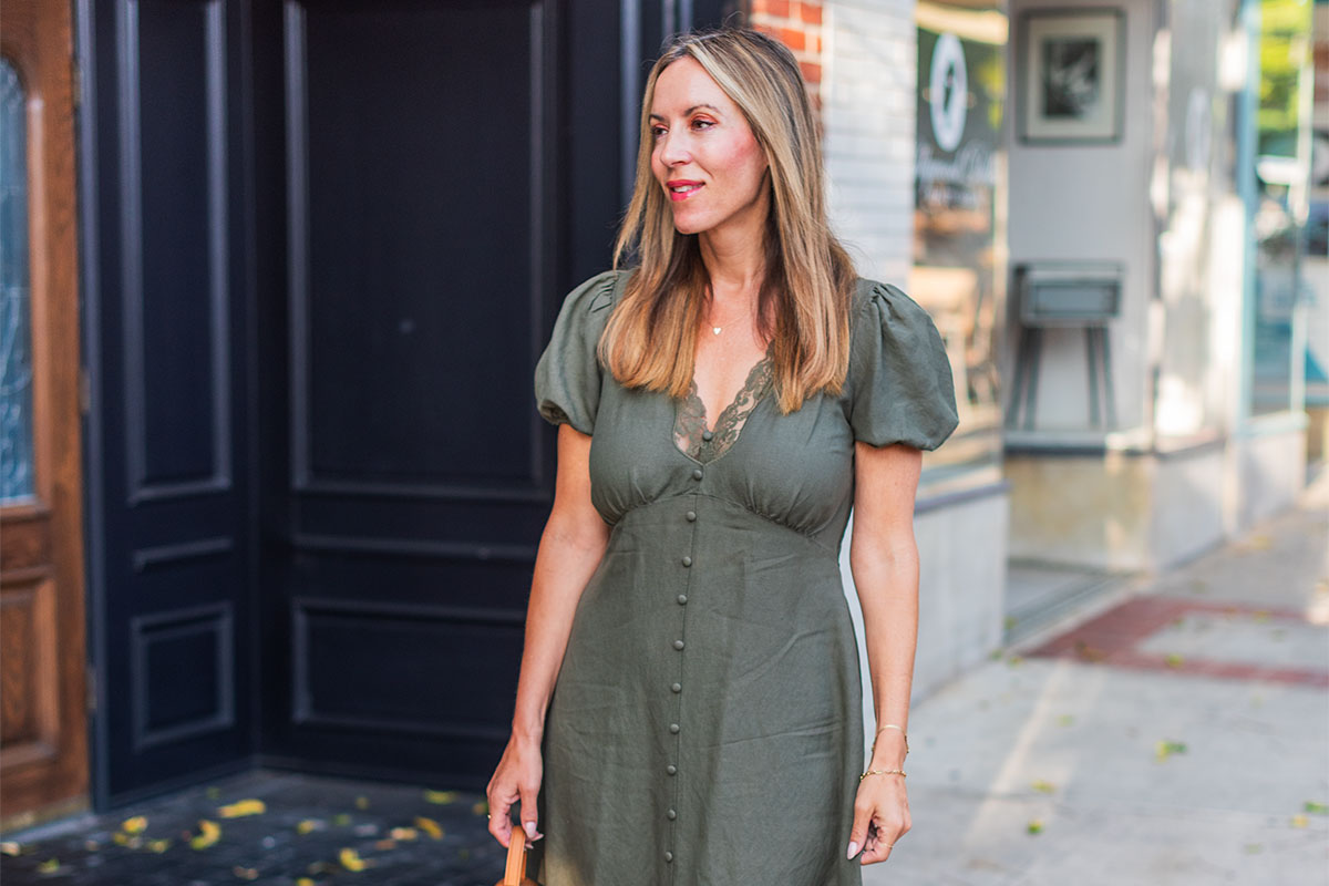 This Olive Green Dress Is the Easiest Way to Look Put-Together This Fall