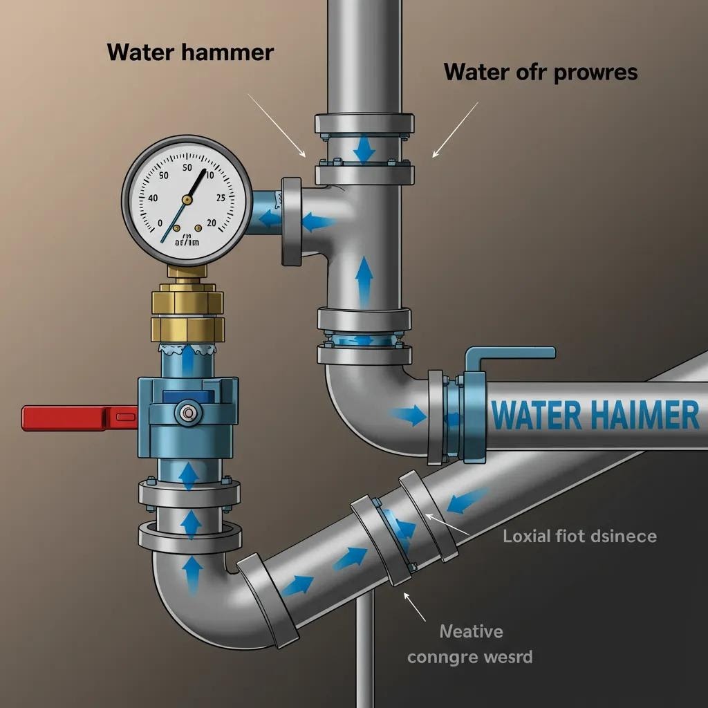Close-up of pipes illustrating water hammer effects and pressure dynamics