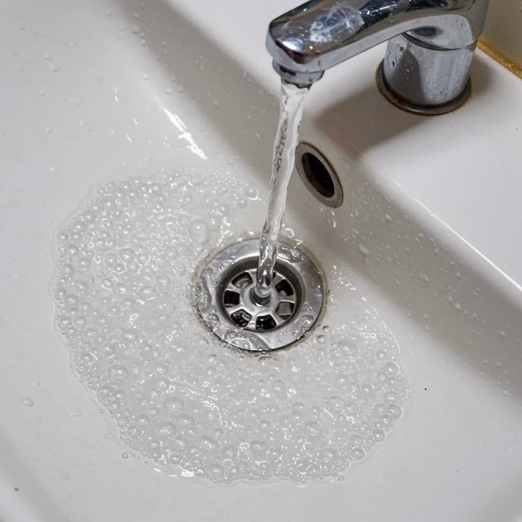 Sink with bubbling water illustrating gurgling noises in plumbing