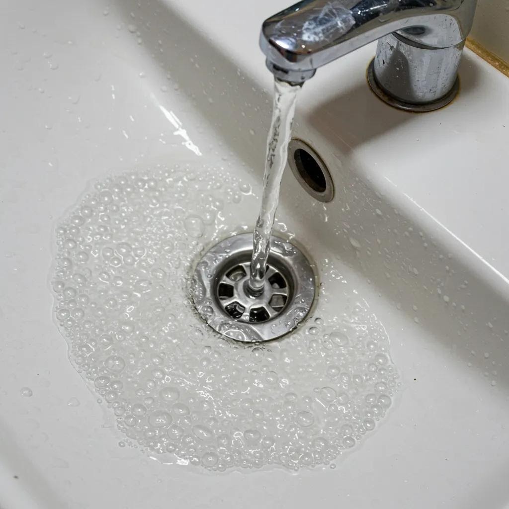 Sink with bubbling water illustrating gurgling noises in plumbing