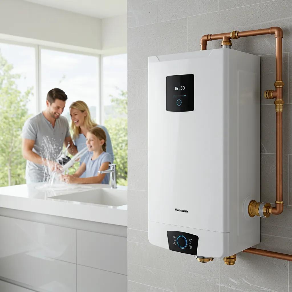 Family enjoying the benefits of a tankless water heater in a compact space