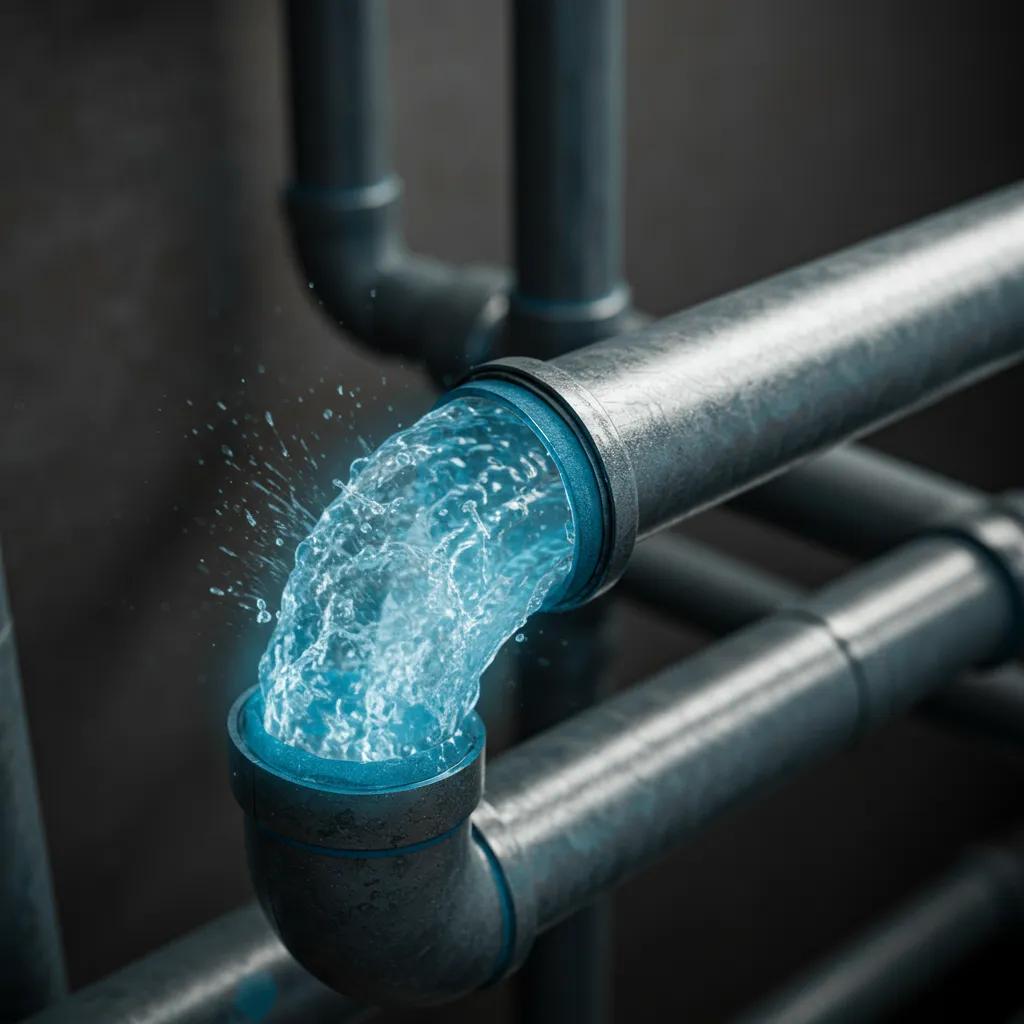 Close-up of pipes showing water hammer effects and vibrations