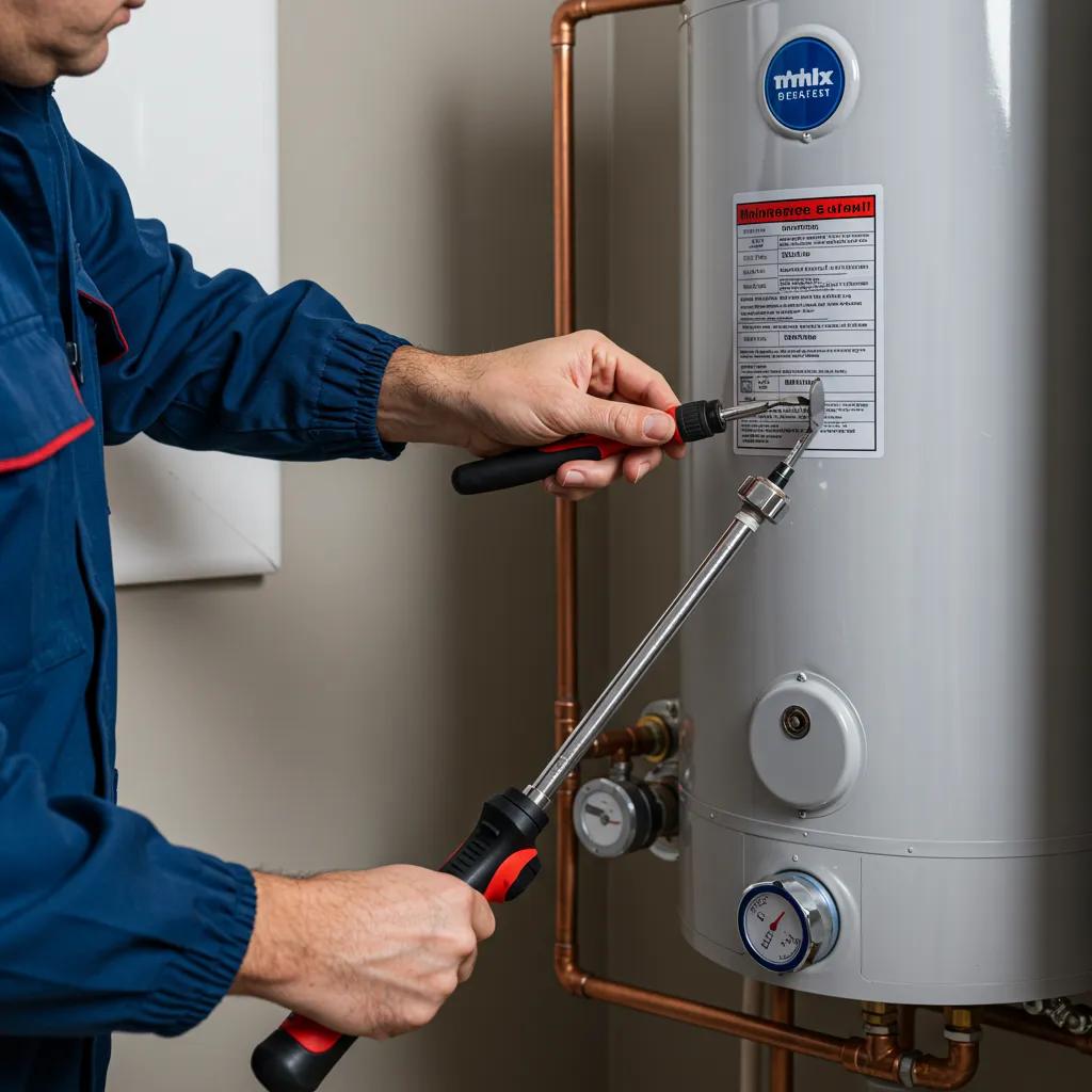 Technician servicing a water heater to diagnose noise issues