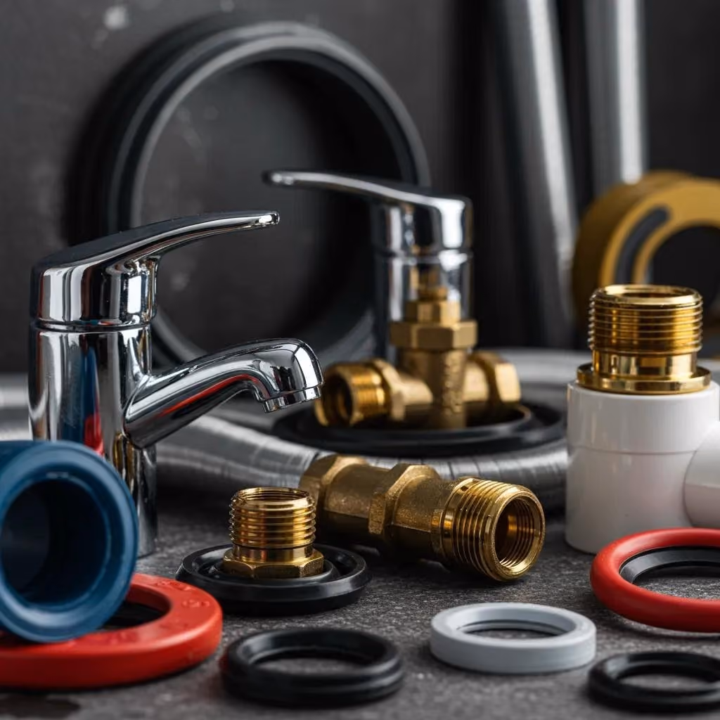 Close-up of plumbing tools and materials, highlighting common repair items and their costs