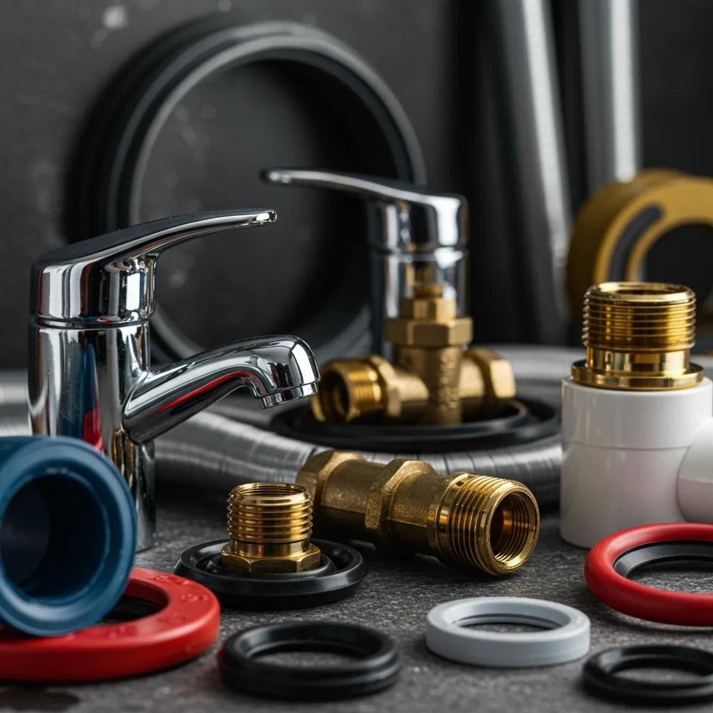 Close-up of plumbing tools and materials, highlighting common repair items and their costs