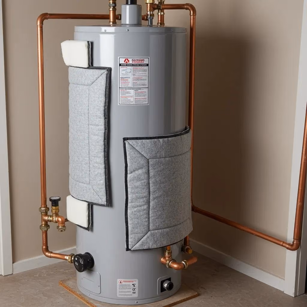 Water heater with insulation blankets and foam sleeves for energy efficiency