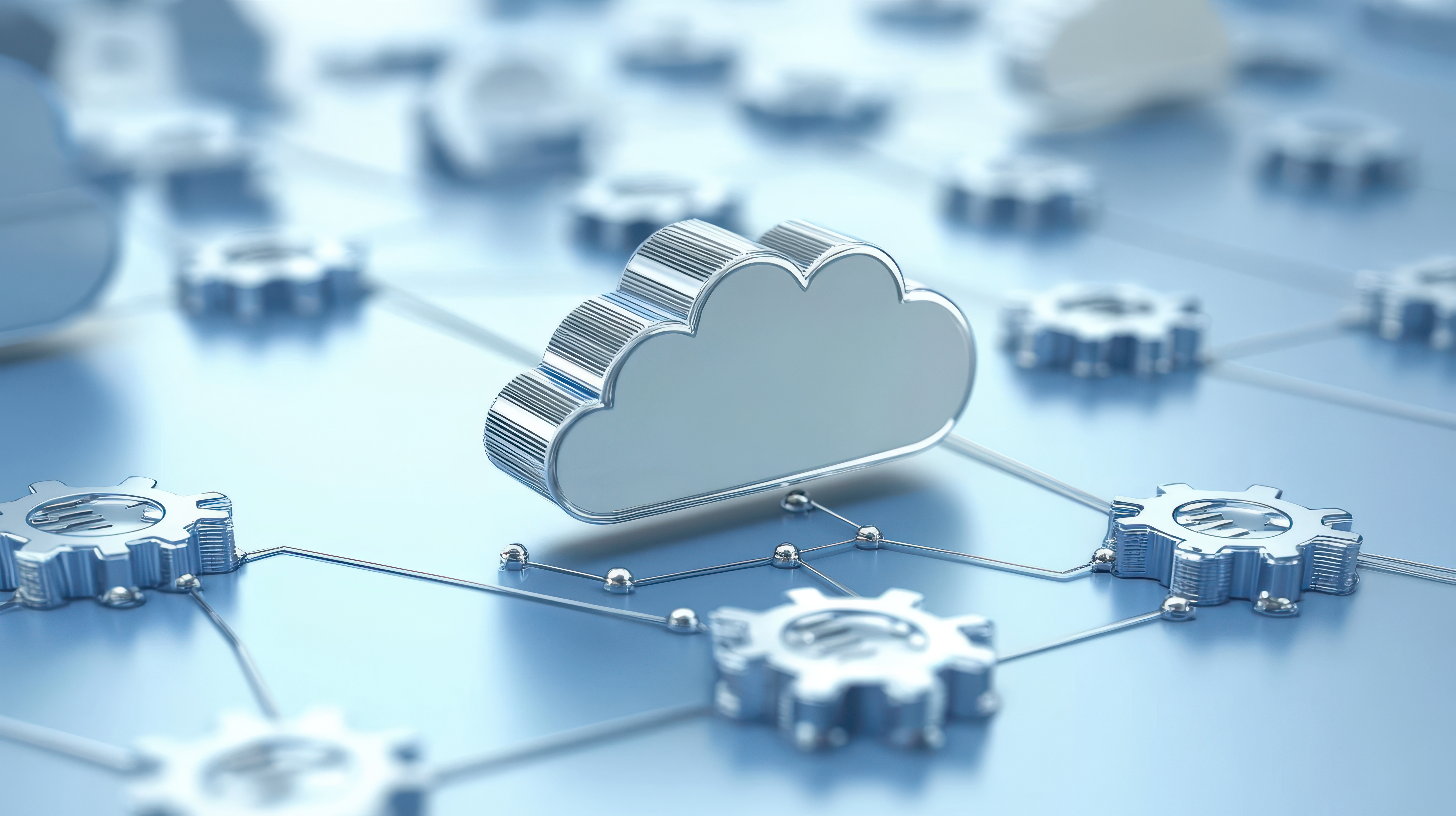 3D illustration of cloud computing infrastructure, symbolizing automated data migration and digital transformation.