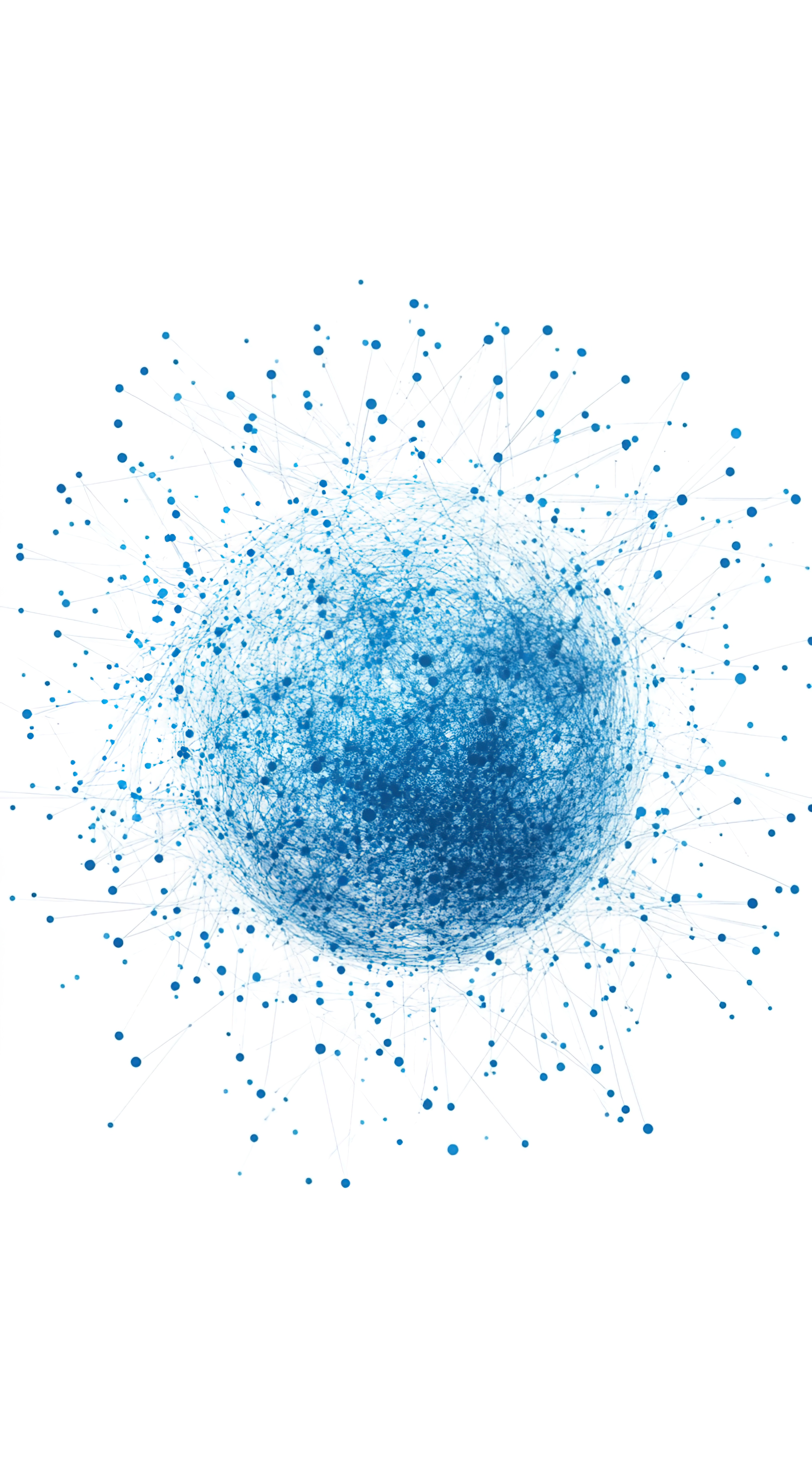 Abstract illustration of a blue sphere made of interconnected lines and dots, representing a global network or data cloud.
