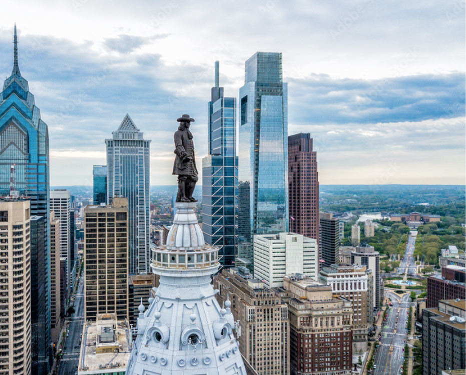 The Philadelphia city skyline with its prominent skyscrapers, representing the location of the ASUG Americas' SAP Users' Group event.